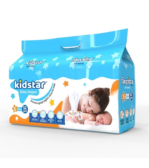 Picture of Kidstar Ultra Soft New Born Baby Belt Diaper Small 3-8KG 32 Pcs for Kids Safety and Comfort