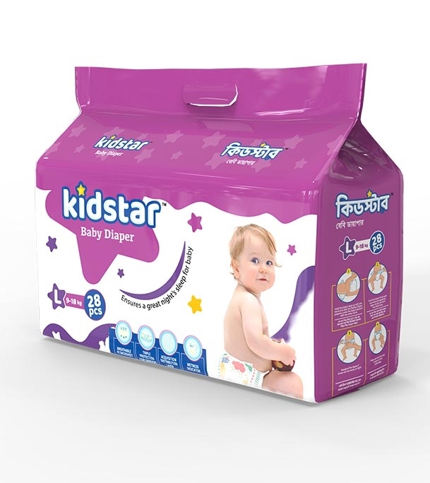 Picture of Kidstar Ultra Soft Belt Diaper Large 9-18KG 28 Pcs for Kids Safety and Comfort