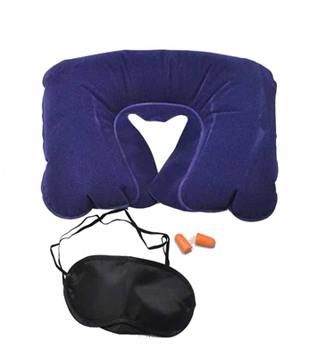 Picture of 3 In 1 Inflatable Travelling Pillow Set With Eye Mask & Ear Plug for Comfortable Travel and Journey