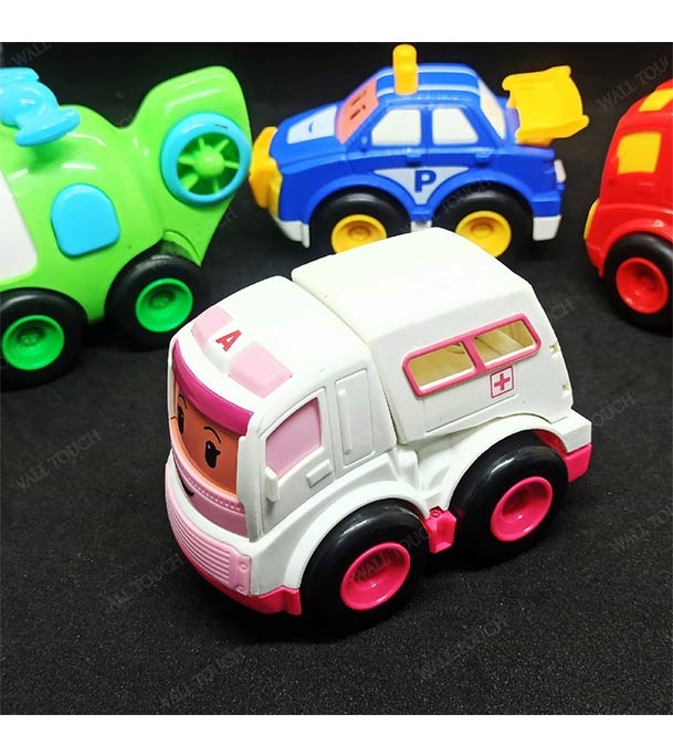 Buy Kid's 4 Pcs Food Grade Mini Plastic Pull And Back Car Set Online