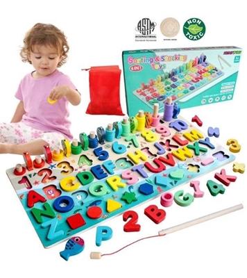 Buy Kid's Colorful Wooden Number Puzzle Board Toddler Educational Early Learning Fishing Toys Online