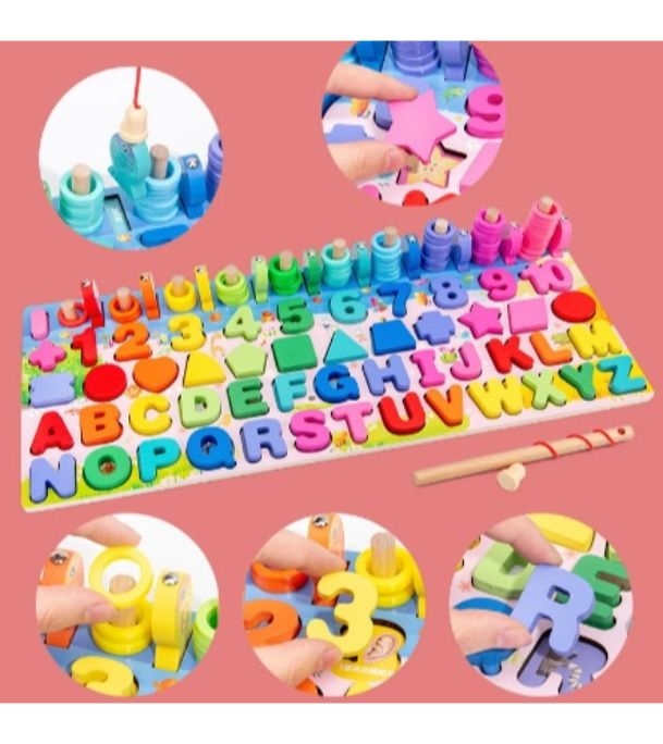 Buy Kid's Colorful Wooden Number Puzzle Board Toddler Educational Early Learning Fishing Toys Online