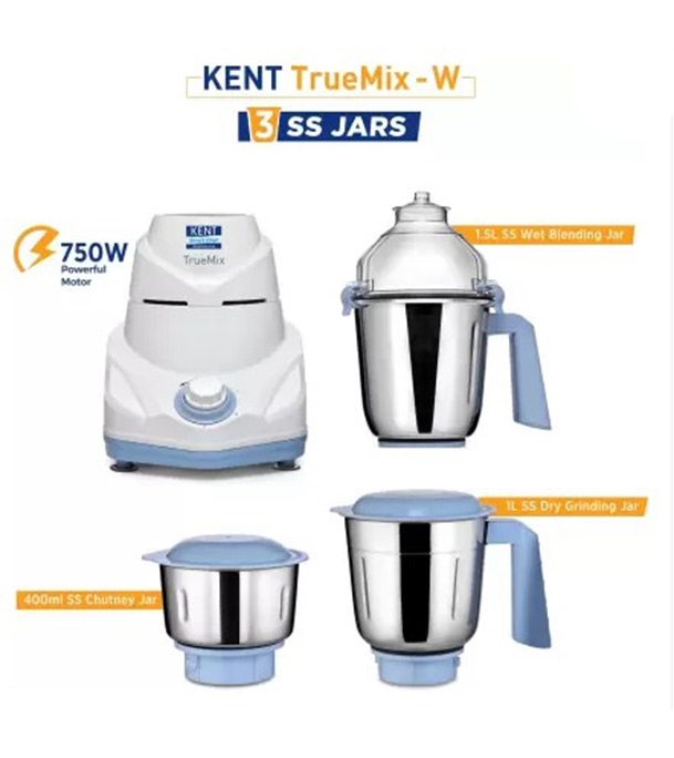 Buy KENT 750W Mixer Grinder 16064 TrueMix 3 Stainless Steel Jar Including Chutney Jar White Online at Best Price