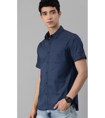 Picture of Men's Fine Cotton Short Sleeve Casual Shirt Navy Blue