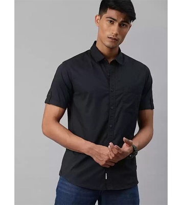 Men's Fine Cotton Short Sleeve Casual Shirt Black