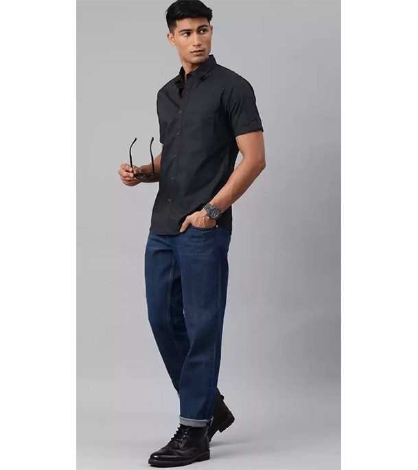 Men's Fine Cotton Short Sleeve Casual Shirt Black