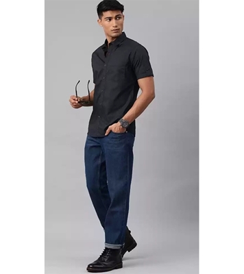 Men's Fine Cotton Short Sleeve Casual Shirt Black