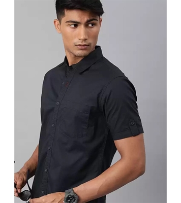 Men's Fine Cotton Short Sleeve Casual Shirt Black