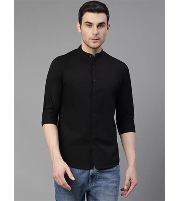 Men's Premium Casual Band Collar Shirt Black at Best Price In Bangladesh