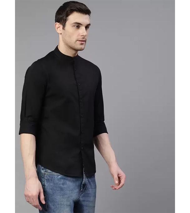 Men's Premium Casual Band Collar Shirt Black at Best Price In Bangladesh