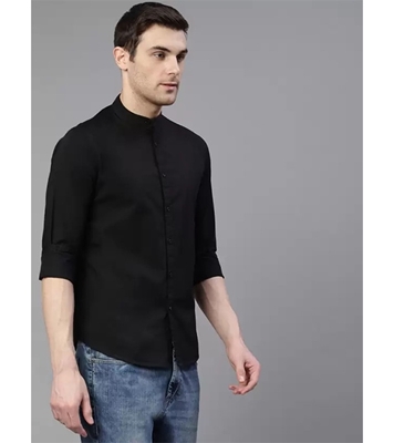 Men's Premium Casual Band Collar Shirt Black at Best Price In Bangladesh