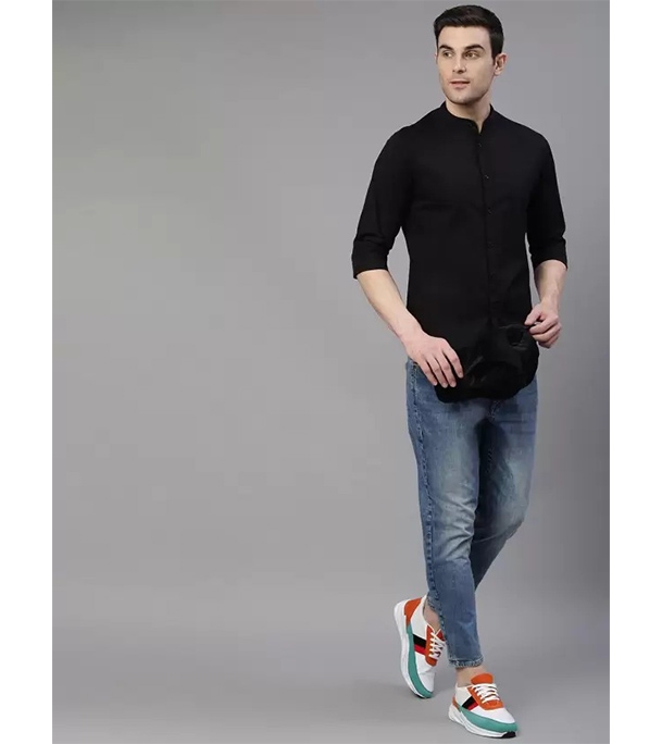 Men's Premium Casual Band Collar Shirt Black at Best Price In Bangladesh