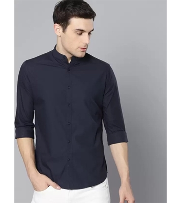 Men's Premium Casual Band Collar Shirt Navy at Best Price In Bangladesh