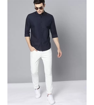 Men's Premium Casual Band Collar Shirt Navy at Best Price In Bangladesh