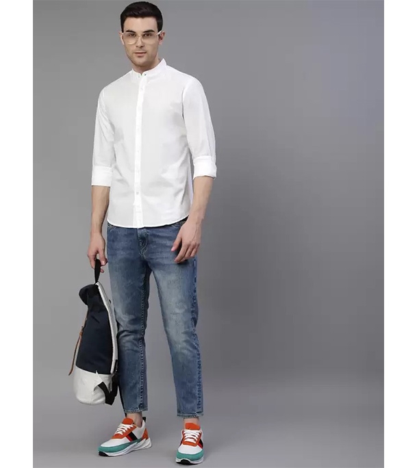 Men's Premium Casual Band Collar Shirt White at Best Price In Bangladesh