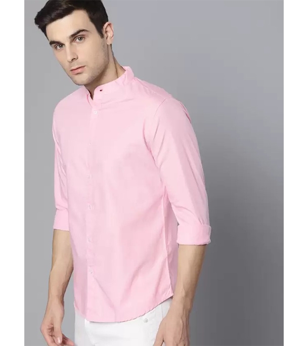 Men's Premium Casual Band Collar Shirt Pink at Best Price In Bangladesh