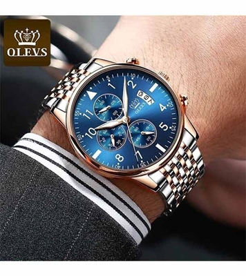 Picture of Olevs Bl 2869 Three Eyes Six Hands Multifunction Chronograph Watch Blue