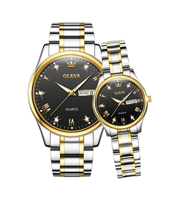 Picture of Olevs 5563 Silver And Golden Two-tone Stainless Steel Analog Wrist Watch For Couple