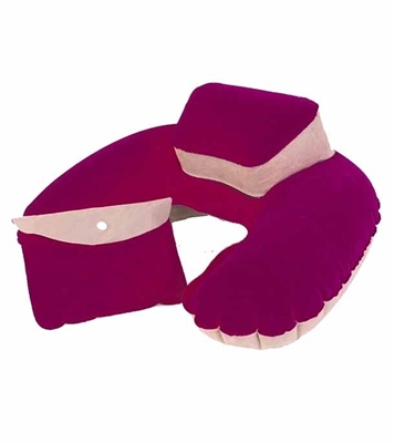 Picture of Double Part 3 in 1 inflatable Travelling Pillow Set With Eye Mask & Ear plug Maroon