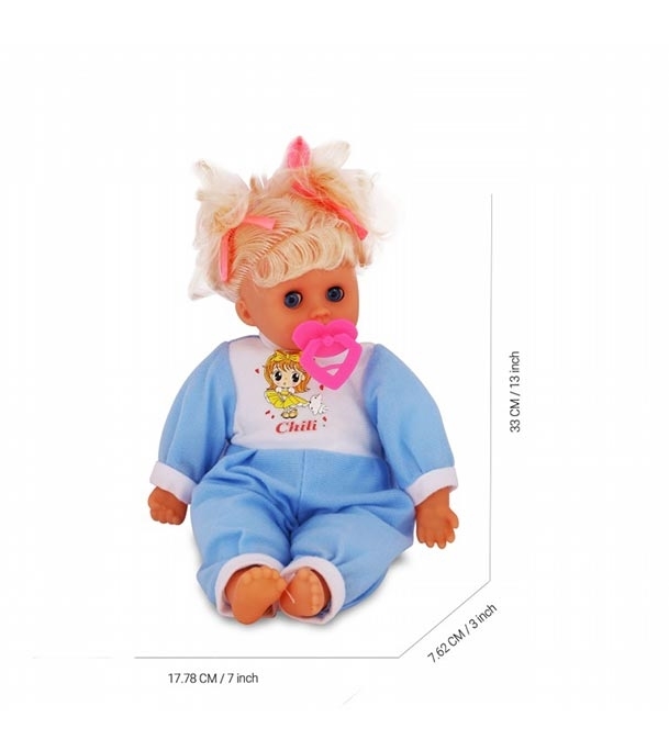 Picture of Soft Plush Little Crying Baby Barbie Doll With Beautiful Dress Blue