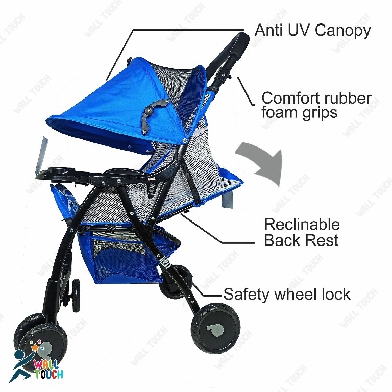 Picture of Lightweight Portable Baby Stroller Baby Trolley 722C Folding Pram for kids From Newborn to 3 Years With Back Rest, Food Tray & Wheel Lock
