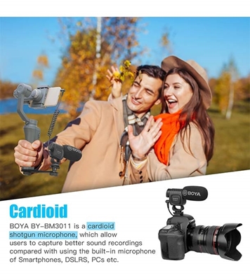 Picture of BOYA BY-BM3011 Camera Microphone, Shotgun Microphone with Shock Mount Foam Deadcat Windscreen Super Cardioid Video Microphone for Camera and Camcorders iPhone Android Smartphones