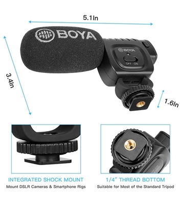 Picture of BOYA BY-BM3011 Camera Microphone, Shotgun Microphone with Shock Mount Foam Deadcat Windscreen Super Cardioid Video Microphone for Camera and Camcorders iPhone Android Smartphones