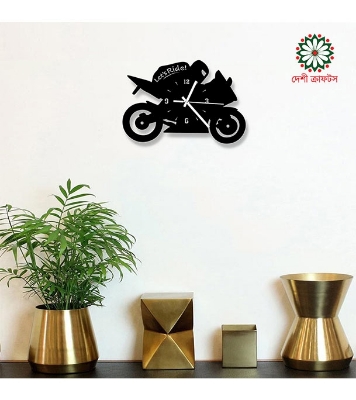 Picture of Biker Thematic Wooden Board Wall Clock