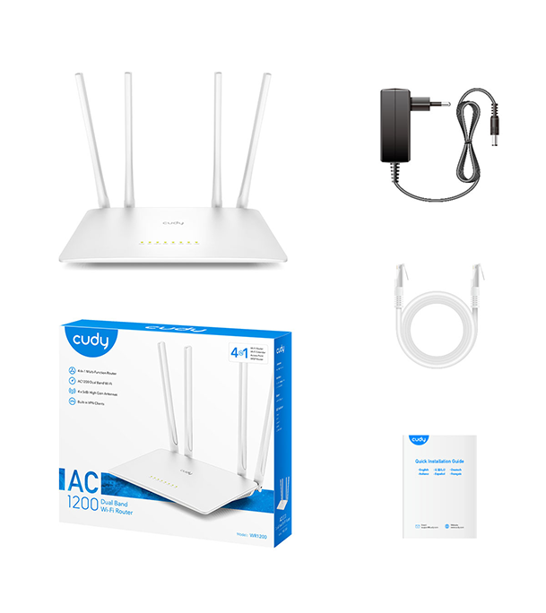 Picture of Cudy WR1200 AC1200 Dual Band Smart Wi-Fi Router - 5dBi High Gain Antennas - 867Mbps at 5GHz and 300Mbps at 2.4GHz White