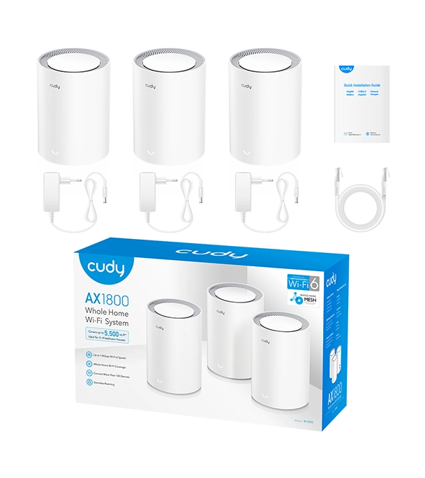 Picture of Cudy 2022 New WiFi 6 Mesh WiFi, AX1800 Whole Home Mesh WiFi System - Covers up to 5000 Sq. Ft, 5G Gigabit WiFi 6 VPN Router and Extender, Parental Control, Open VPN, 2-Pack