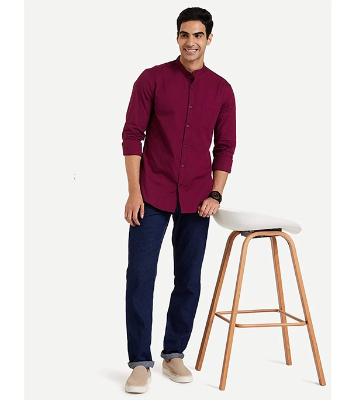 Men's Premium Casual Band Collar Shirt Maroon at Best Price In Bangladesh