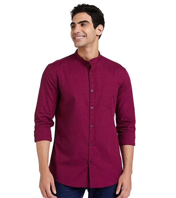 Men's Premium Casual Band Collar Shirt Maroon at Best Price In Bangladesh