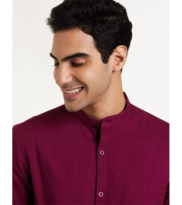 Men's Premium Casual Band Collar Shirt Maroon at Best Price In Bangladesh