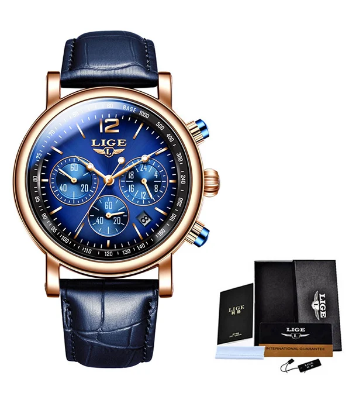 Buy LIGE 8927 Navy Blue PU Leather Chronograph Watch For Men at Best Price In Bangladesh