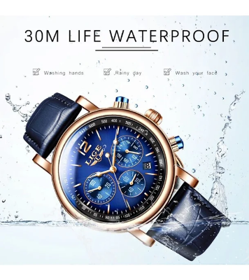 Buy LIGE 8927 Navy Blue PU Leather Chronograph Watch For Men at Best Price In Bangladesh
