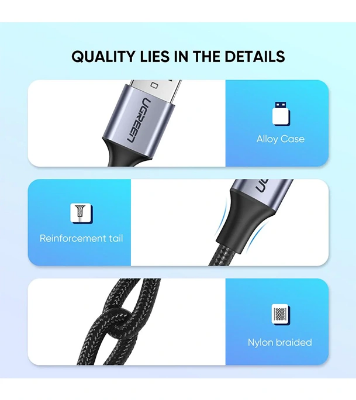 Buy UGREEN 60126 USB-A 2.0 to USB-C Cable Nickel Plating Aluminum Braid 1m Black at Best Price In Bangladesh