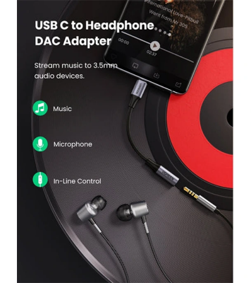 Buy UGREEN 80154 USB-C to 3.5mm M/F Cable Aluminum Shell with Braided 10cm Space Gray at Best Price In Bangladesh