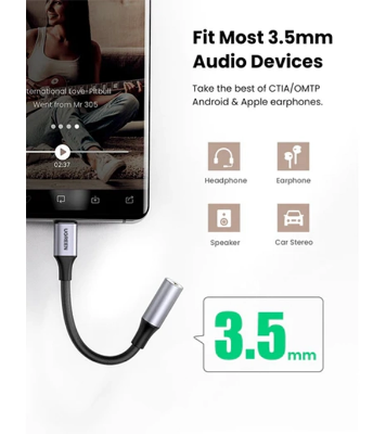 Buy UGREEN 80154 USB-C to 3.5mm M/F Cable Aluminum Shell with Braided 10cm Space Gray at Best Price In Bangladesh