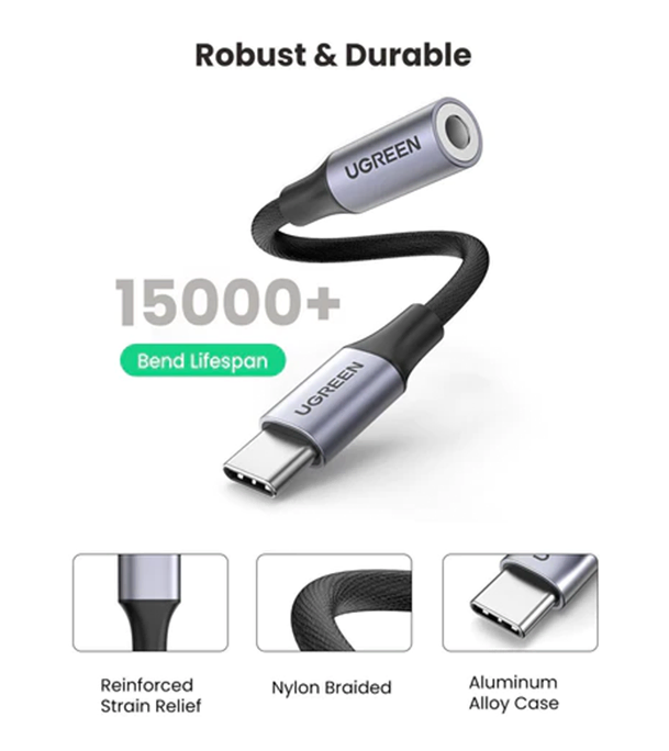 Buy UGREEN 80154 USB-C to 3.5mm M/F Cable Aluminum Shell with Braided 10cm Space Gray at Best Price In Bangladesh