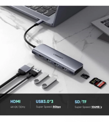 Buy UGREEN CM195 USB-C to 3 Ports USB3.0-A Hub   HDMI   TF/SD Space Gray at Best Price In Bangladesh