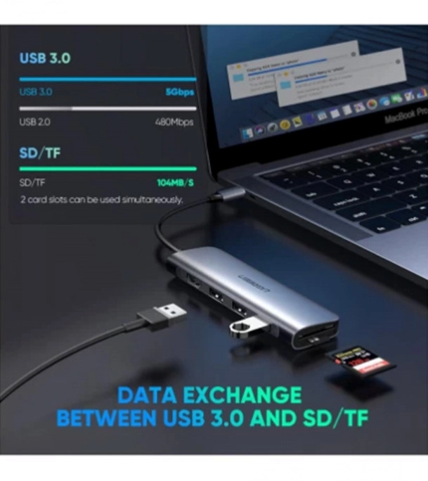 Buy UGREEN CM195 USB-C to 3 Ports USB3.0-A Hub   HDMI   TF/SD Space Gray at Best Price In Bangladesh