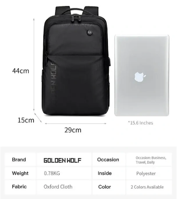 Buy Classic Urban Backpack Golden Wolf Gb00399 With Usb Port, Three Compartments, For Laptop 15.6 ", 20l Online