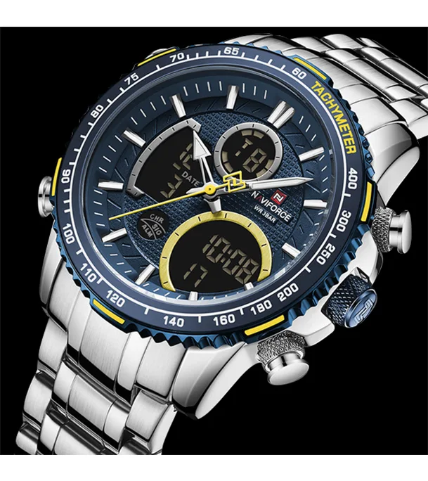Buy NAVIFORCE NF9182 Silver Stainless Steel Dual Time Wrist Watch Online at Best Price