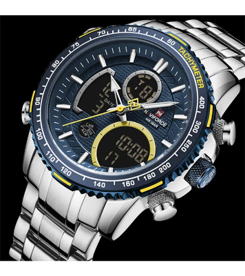 Buy NAVIFORCE NF9182 Silver Stainless Steel Dual Time Wrist Watch Online at Best Price