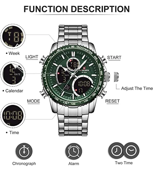 Buy NAVIFORCE NF9182 Silver Stainless Steel Dual Time Wrist Watch Online at Best Price