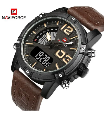 Buy NAVIFORCE NF9095 Watch For Men Dual Display Analog Digital Sports Leather Strap Online at Best Price