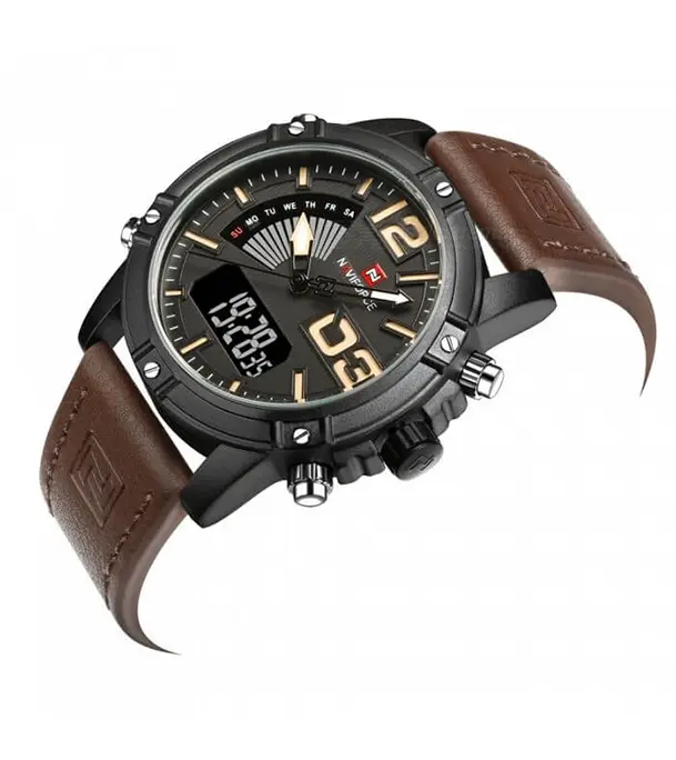 Buy NAVIFORCE NF9095 Watch For Men Dual Display Analog Digital Sports Leather Strap Online at Best Price