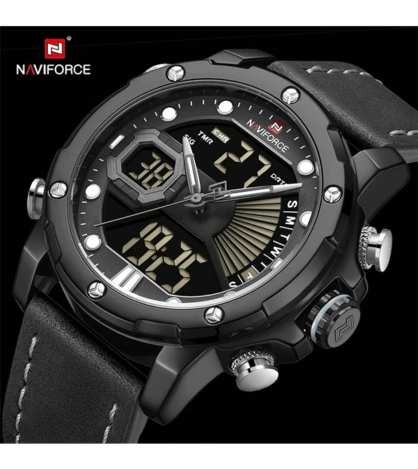 Buy NAVIFORCE NF 9172 Military Dual-Time leather belt watche for mens Online at Best Price