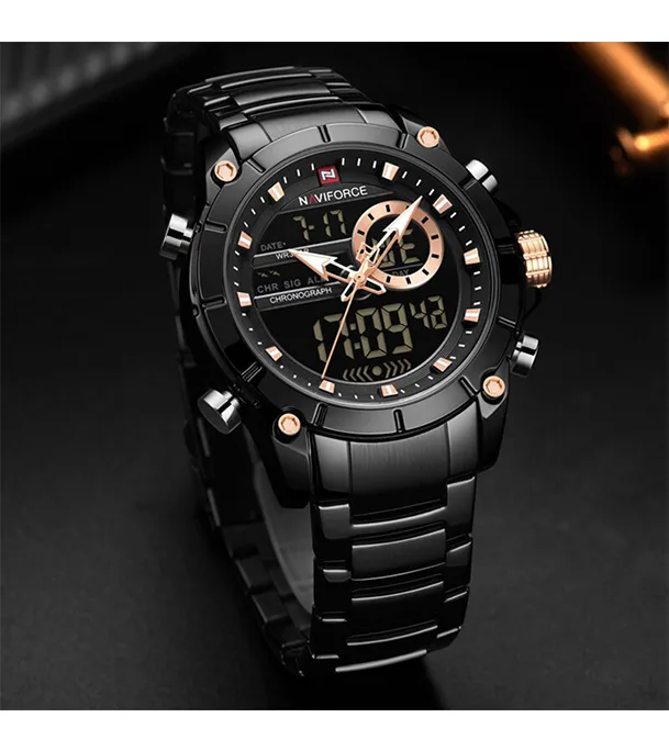 Buy NAVIFORCE 9163-BEBE Luxury Brand Stainless Steel Sports Watch Online at Best Price