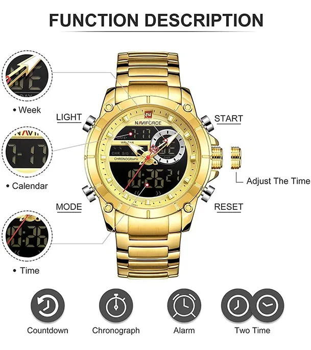 Buy NAVIFORCE 9163-BEBE Luxury Brand Stainless Steel Sports Watch Online at Best Price